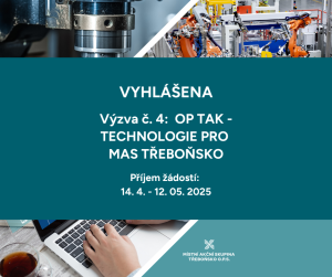 Vyhlášena 4. výzva OP TAK – Technologie pro MAS Třeboňsko